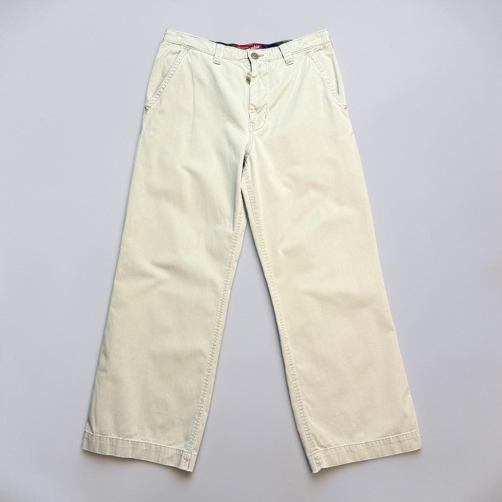 VTG Y2K Abercrombie Womens 16 Khaki Chino Pants Wide Leg 100% Cotton Distressed!